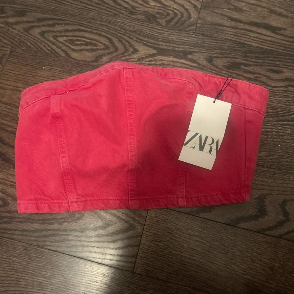 Zara Bright Pink Strapless Corset-Style Tube Top